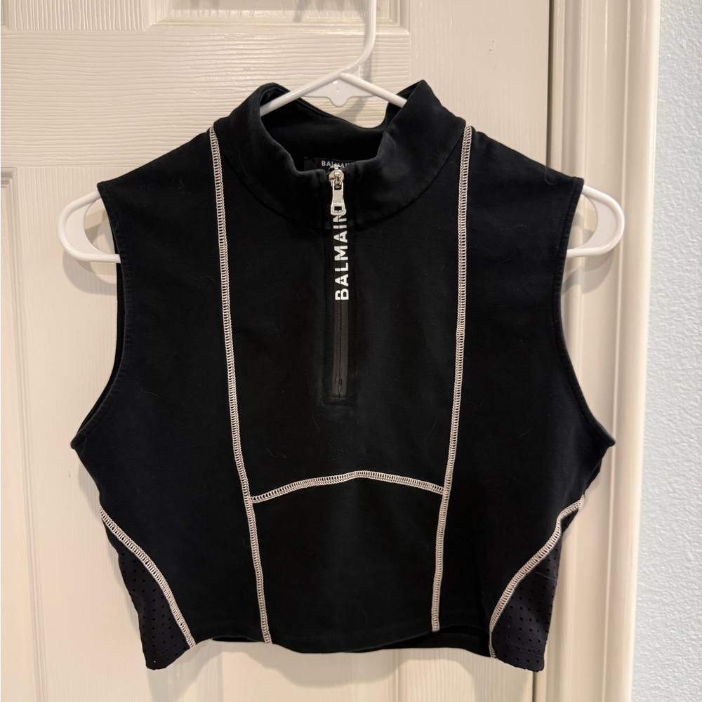 Balmain Black Tank Top with White Detailing